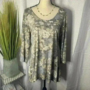 Peruvian Connection Women’s M Beige Floral Long Sleeve High Low Tunic Top